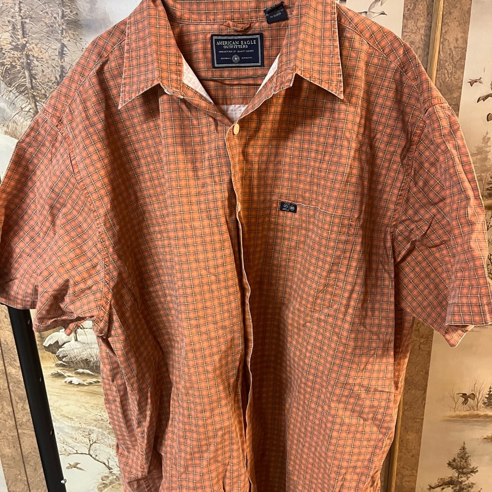 American Eagle Outfitters Men's Orange Checkered Shirt